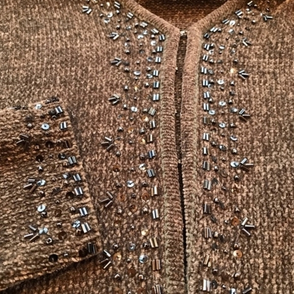 Beaded Cardigan Sweater Nwot Chenille Type Material Nuetral Gray Color Medium - Picture 2 of 2